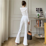 High Waist Slim Casual Wide Leg Split Trousers