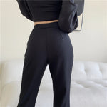 High Waist Slim Casual Wide Leg Split Trousers