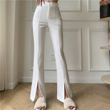 High Waist Slim Casual Wide Leg Split Trousers