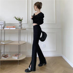 High Waist Slim Casual Wide Leg Split Trousers