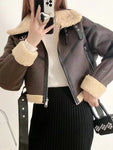 Faux Lamb Leather Fur Short Jacket