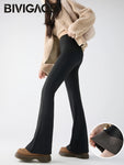 Thin Fleece Sharkskin Micro Flared Pants Leggings