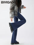 Thin Fleece Sharkskin Micro Flared Pants Leggings