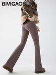 Thin Fleece Sharkskin Micro Flared Pants Leggings