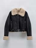 Faux Lamb Leather Fur Short Jacket