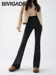 Thin Fleece Sharkskin Micro Flared Pants Leggings