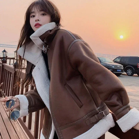 Wool Coat Solid Color Suede Jacket