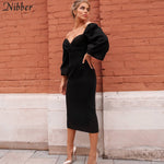 sexy pure V Neck off shoulder bodycon dress