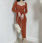 Square Neck Ribbed Thicken Warm Knitted Dresse