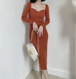 Square Neck Ribbed Thicken Warm Knitted Dresse