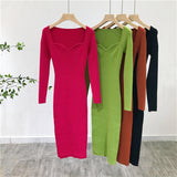 Square Neck Ribbed Thicken Warm Knitted Dresse