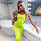 neon satin lace up summer women bodycon long midi dress