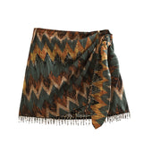 Sarong Beaded Fringe Wrap Vestidos Casual Zip Short Skirt