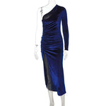 Long Sleeve One Shoulder Velvet Party Club Elegant  Dresse