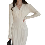 Long Sleeve  V Neck Sweater Dresses