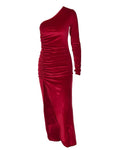 Long Sleeve One Shoulder Velvet Party Club Elegant  Dresse