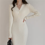 Long Sleeve  V Neck Sweater Dresses