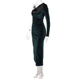 Long Sleeve One Shoulder Velvet Party Club Elegant  Dresse