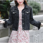 Women White Wash Long Sleeve e Casual Jean Jacket